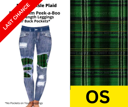 Emerald Isle Plaid Faux Denim Full Length Peekaboo Leggings