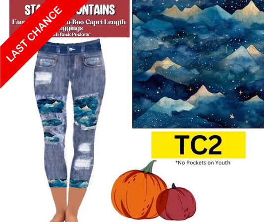 Starry Mountains Capri Faux Denim Peekaboo