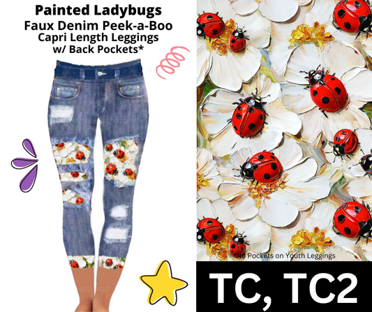 Painted Ladybugs Capri Faux Denim Peekaboo