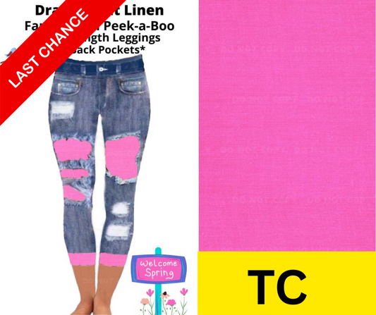 Dragonfruit Linen Capri Faux Denim Peekaboo