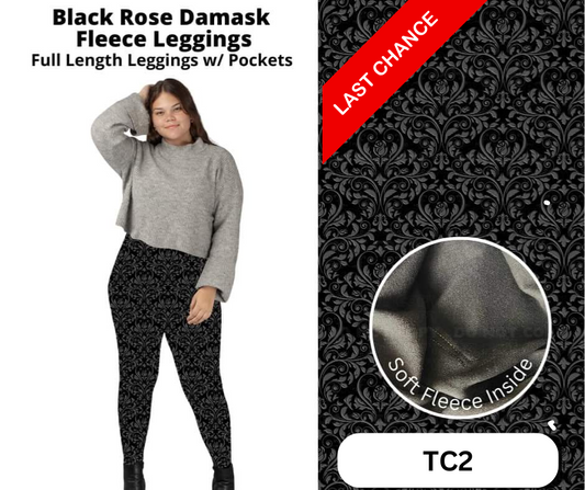 Black Rose Damask Fleece Leggings