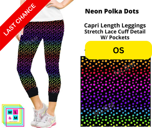 Neon Polka Dots Lace Cuff Capris w/ Pockets