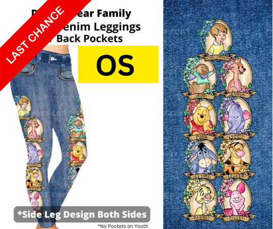 Doodle Bear Family Full Length Faux Denim w/ Side Leg Designs