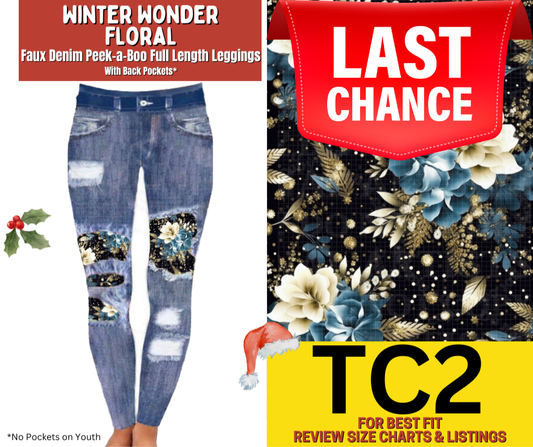 Winter Wonder Floral Faux Denim Full Length Peekaboo Leggings