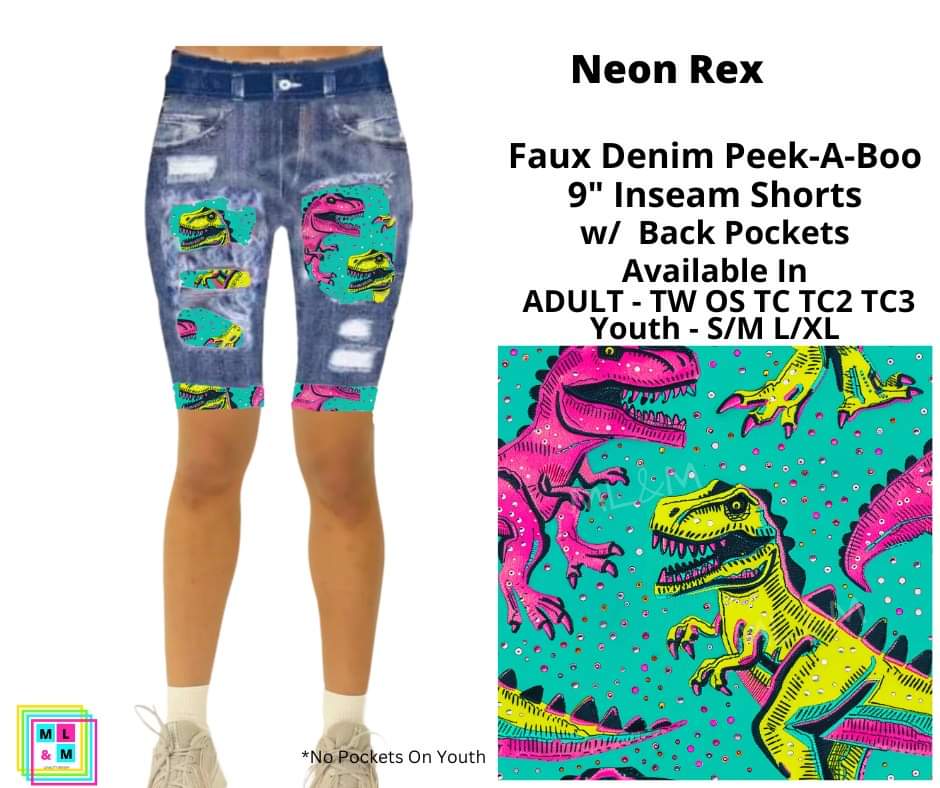 Neon Rex Faux Denim Jamaica Shorts