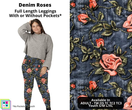 Denim Roses Full Length Leggings w/ Pockets