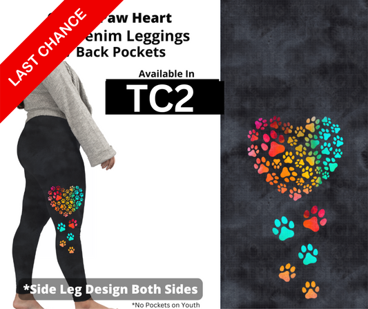 Watercolor Ombre Paw Heart Full Length Leggings w/ Side Leg Designs