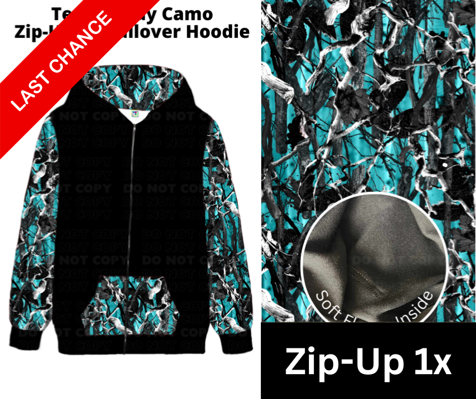 Teal Muddy Camo Zip-Up Hoodie