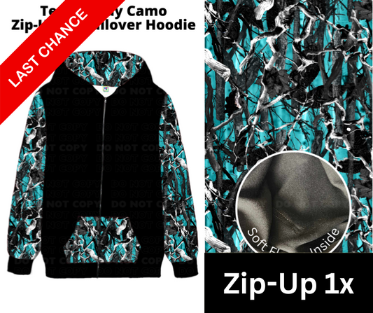 Teal Muddy Camo Zip-Up Hoodie