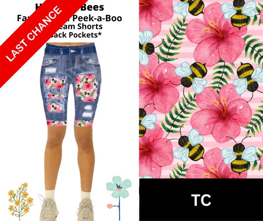 Hibiscus Bees Faux Denim Jamaica Shorts