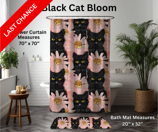 Black Cat Bloom Custom Bath Mat