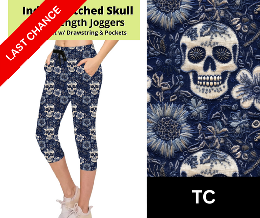 Indigo Stitched Skull Jogger Capri