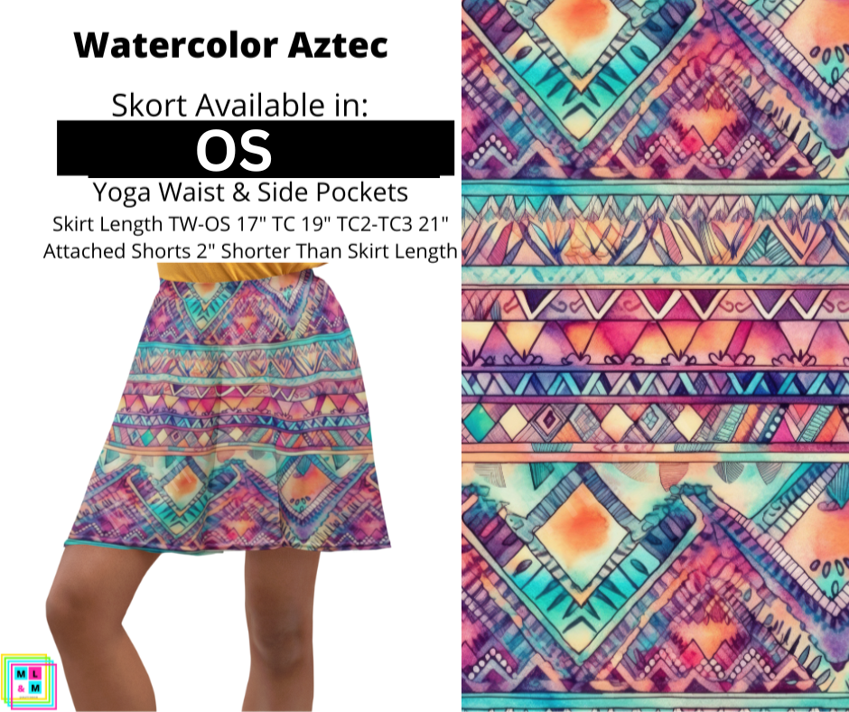 Watercolor Aztec Skort
