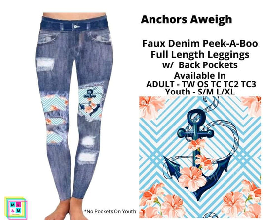 Anchors Aweigh Faux Denim Full Length Peekaboo Leggings