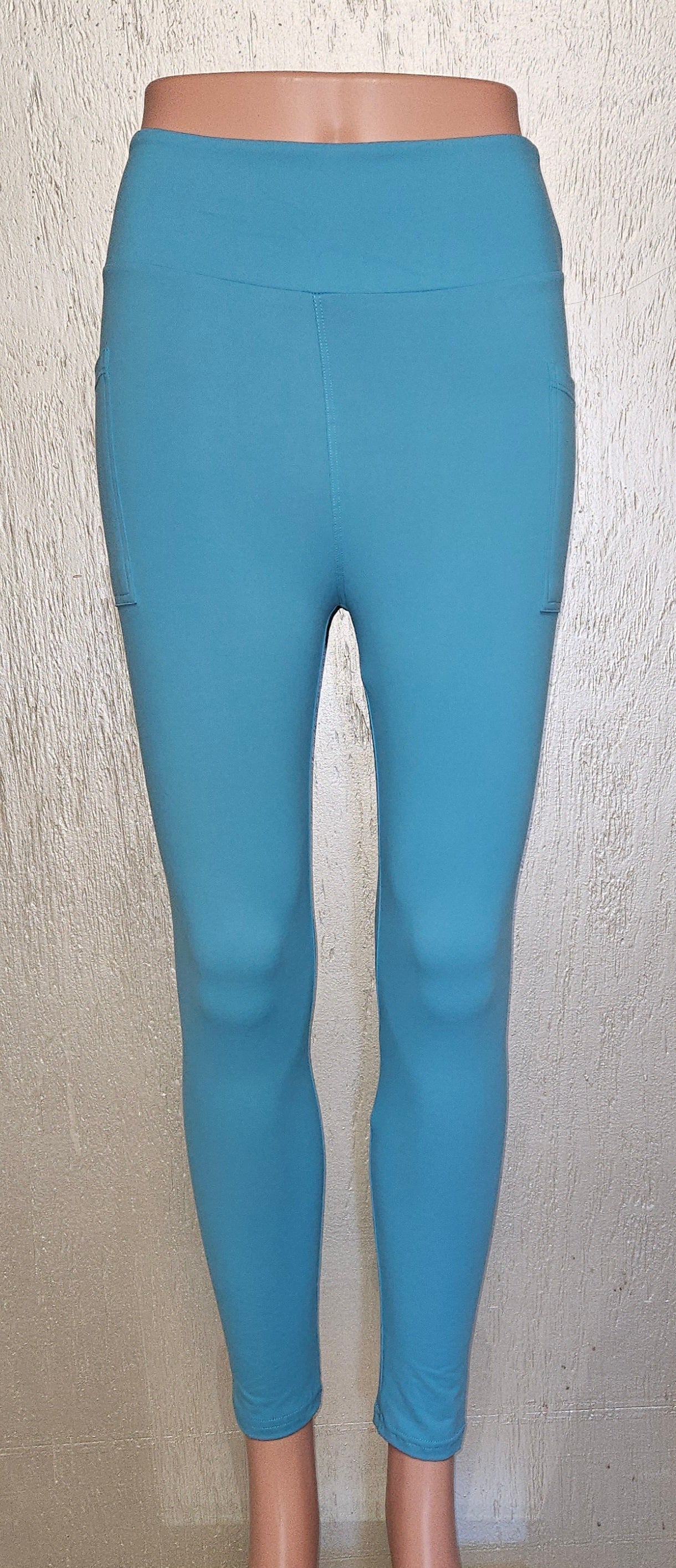 Aqua Blue leggings, capris and biker shorts with pockets