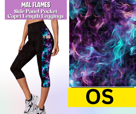 Mal Flames Side Panel Pocket Capri Length Leggings