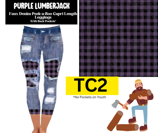 Purple Lumberjack Capri Faux Denim Peekaboo
