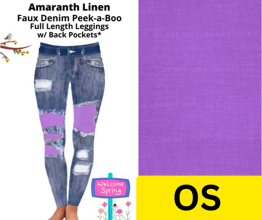 Amaranth Linen Faux Denim Full Length Peekaboo Leggings