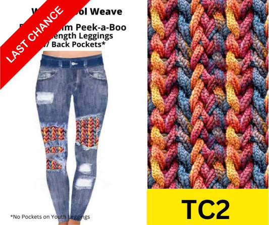 Warm Wool Weave Faux Denim Full Length Peekaboo Leggings