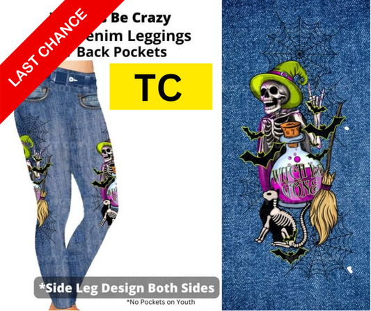 Witches Be Crazy Full Length Faux Denim w/ Side Leg Designs