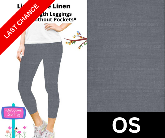 Light Slate Linen Capri Length Leggings w/ Pockets
