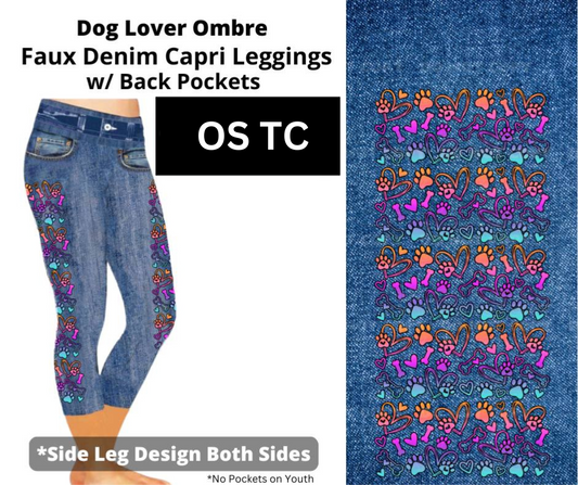 Dog Lover Ombre Capri Faux Denim w/ Side Leg Designs