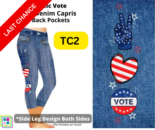 Patriotic Vote Capri Faux Denim w/ Side Leg Designs