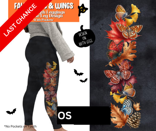 Fall Leaves & Wings Full Length Leggings w/ Side Leg Designs