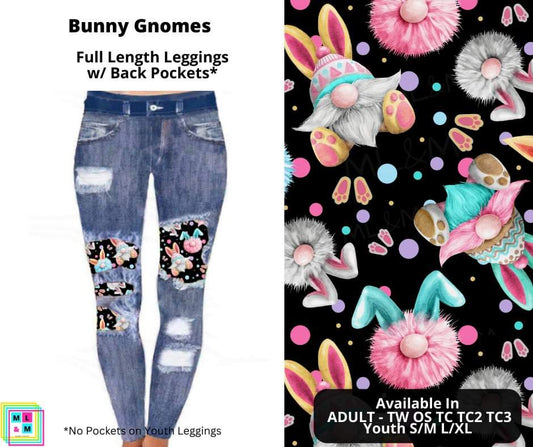 Bunny Gnomes Faux Denim Full Length Peekaboo Leggings