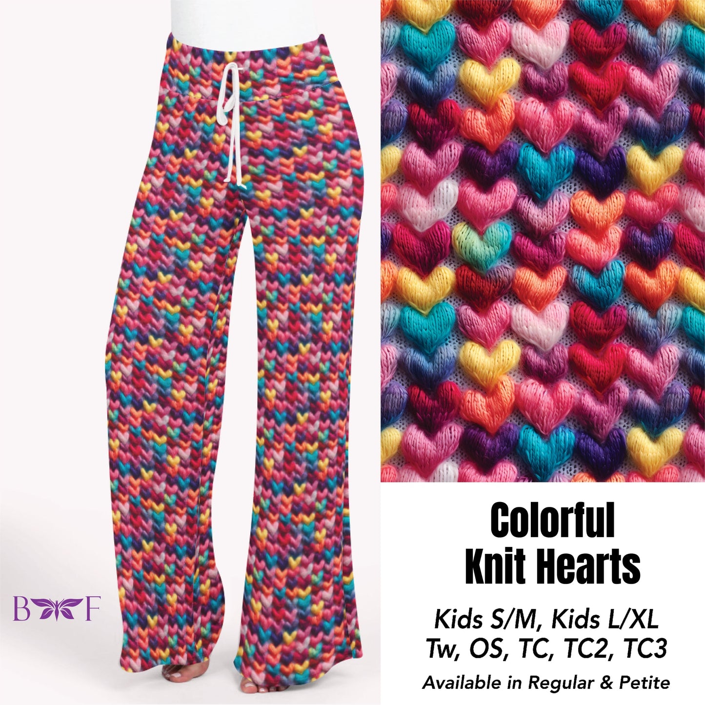 Colorful knit hearts leggings with pockets