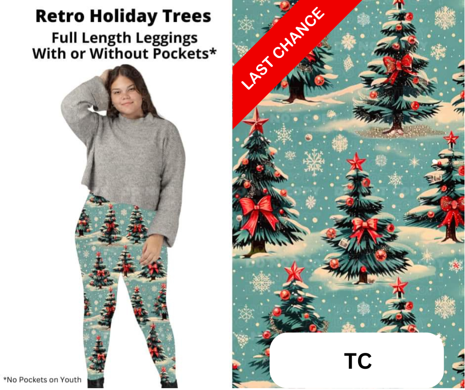 Retro Holiday Trees Full Length Leggings w/ Pockets