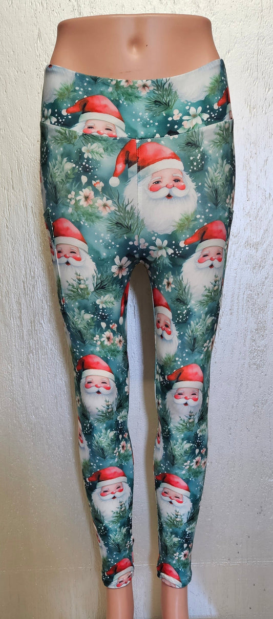 Christmas Santa in Floral kids' leggings with pockets