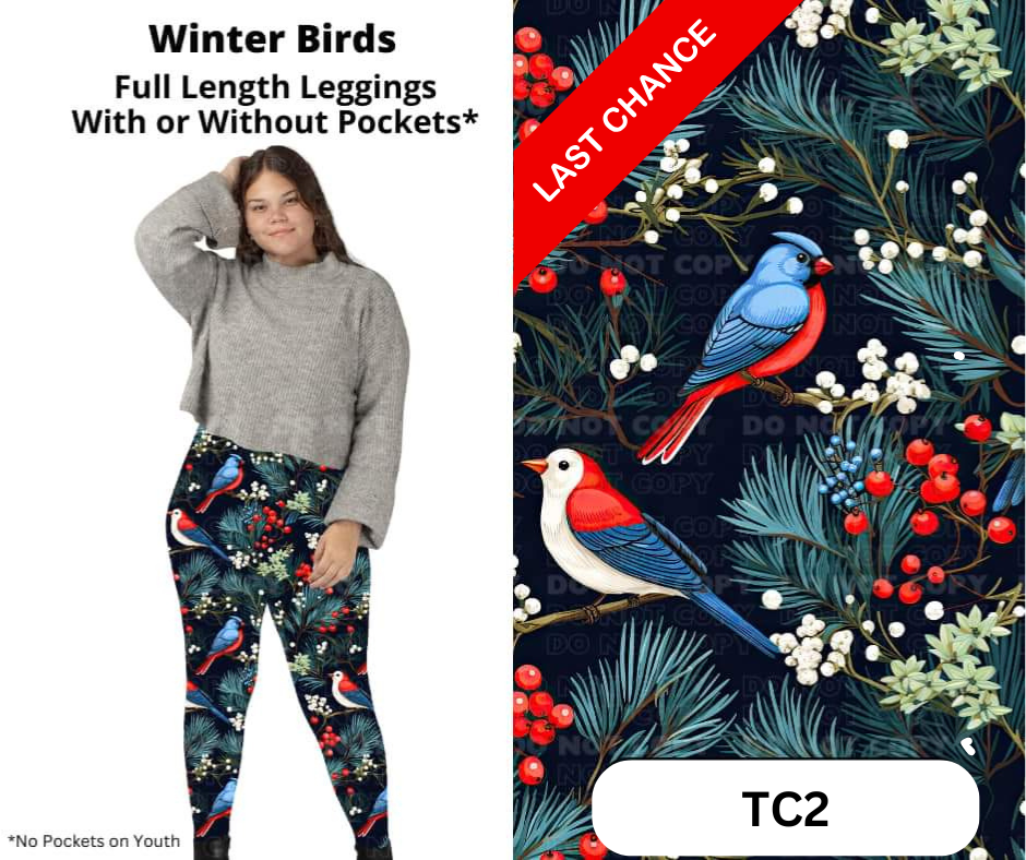Winter Birds Full Length Leggings w/ Pockets