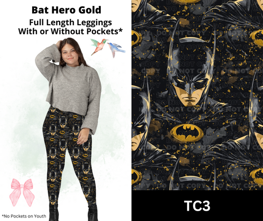 Bat Hero Gold Full Length Leggings w/ Pockets