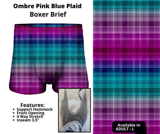 Ombre Pink Blue Plaid Boxer Briefs