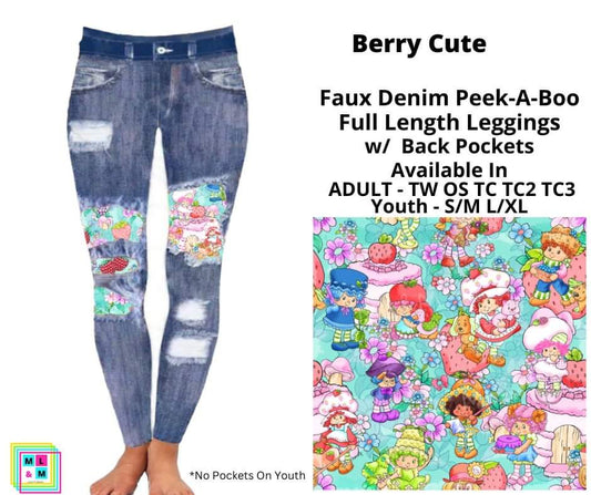Berry Cute Faux Denim Full Length Peekaboo Leggings