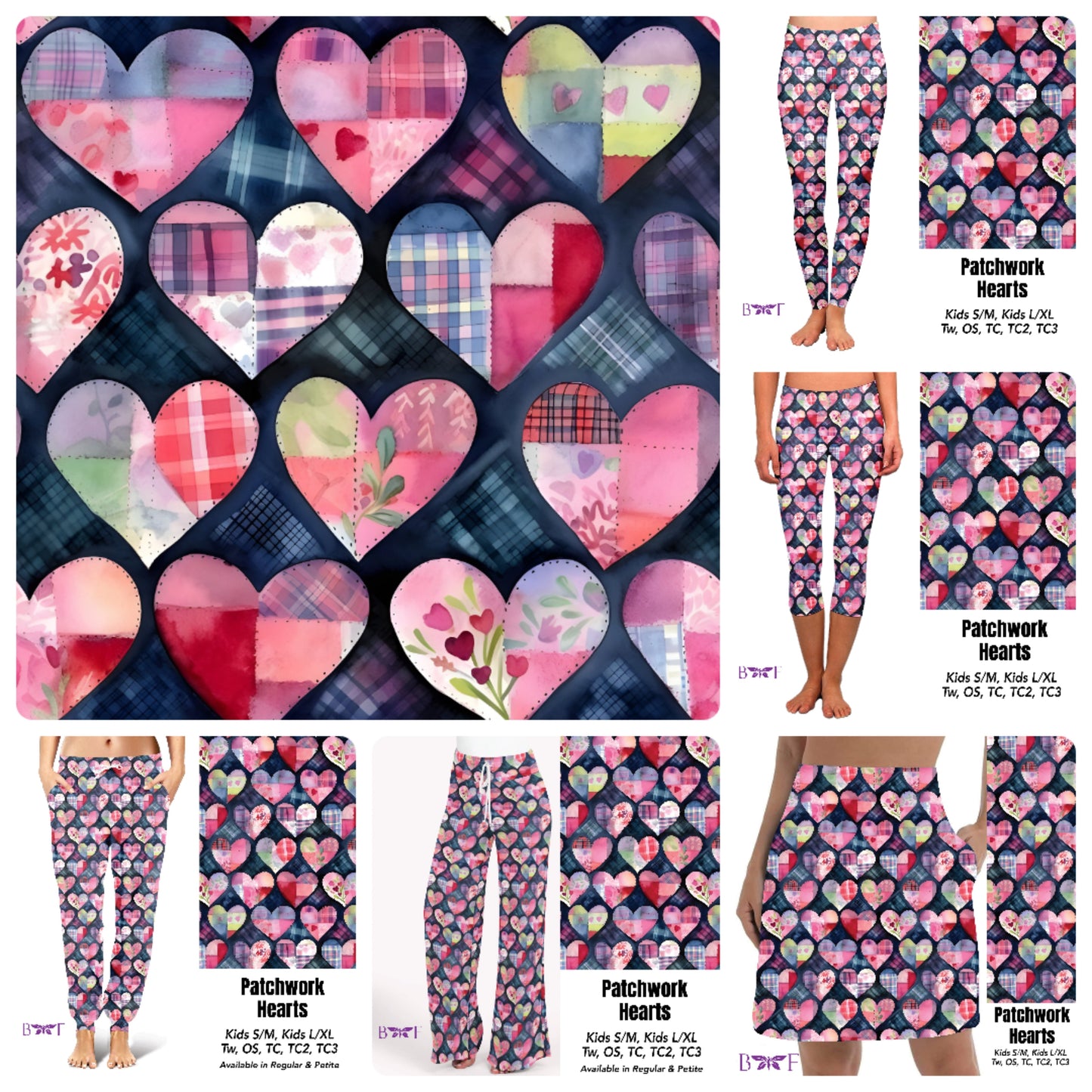 Patchwork hearts leggings and capris with pockets