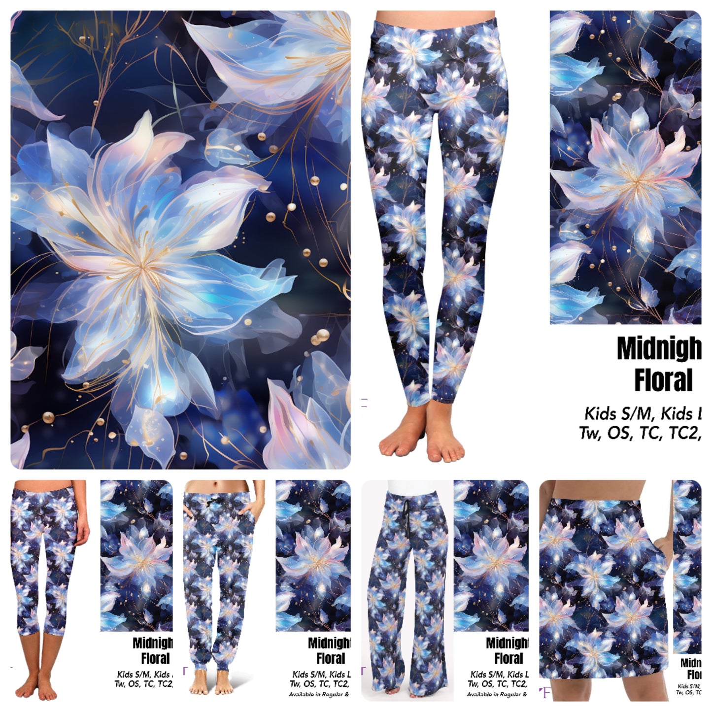 Midnight Floral Leggings, Capris, and Skorts