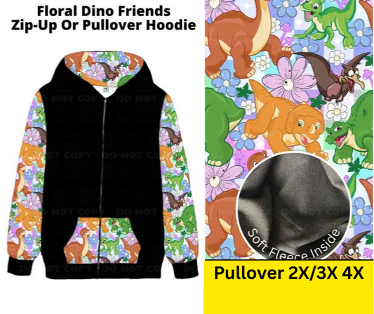Floral Dino Friends Pullover Hoodie