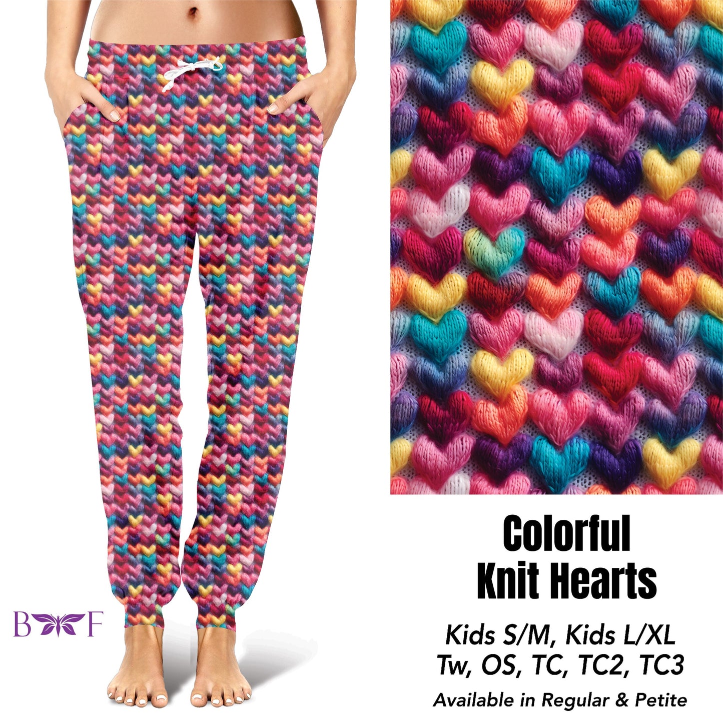 Colorful knit hearts leggings with pockets