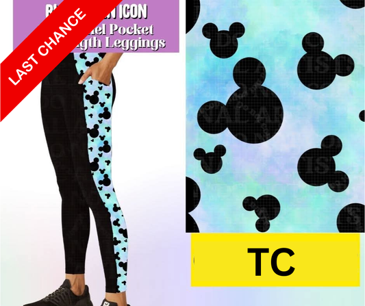 Blue Green Icon Side Panel Pocket Full Length Leggings