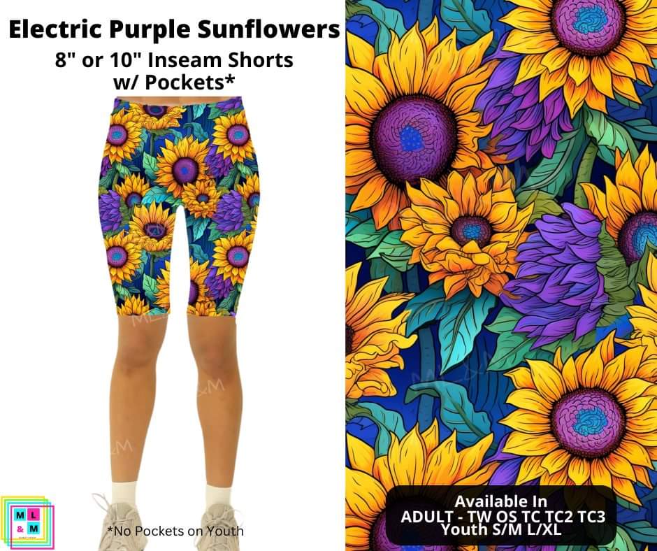 Electric Purple Sunflowers Shorts w/ Pockets