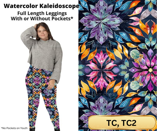 Watercolor Kaleidoscope Full Length Leggings w/ Pockets