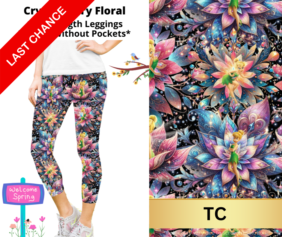 Crystal Fairy Floral Capri Length Leggings w/ Pockets