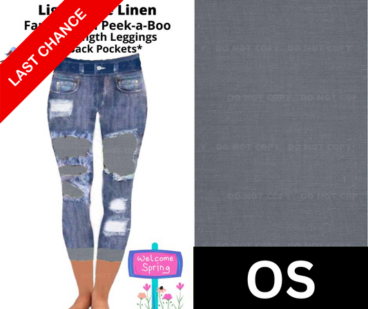 Light Slate Linen Capri Faux Denim Peekaboo