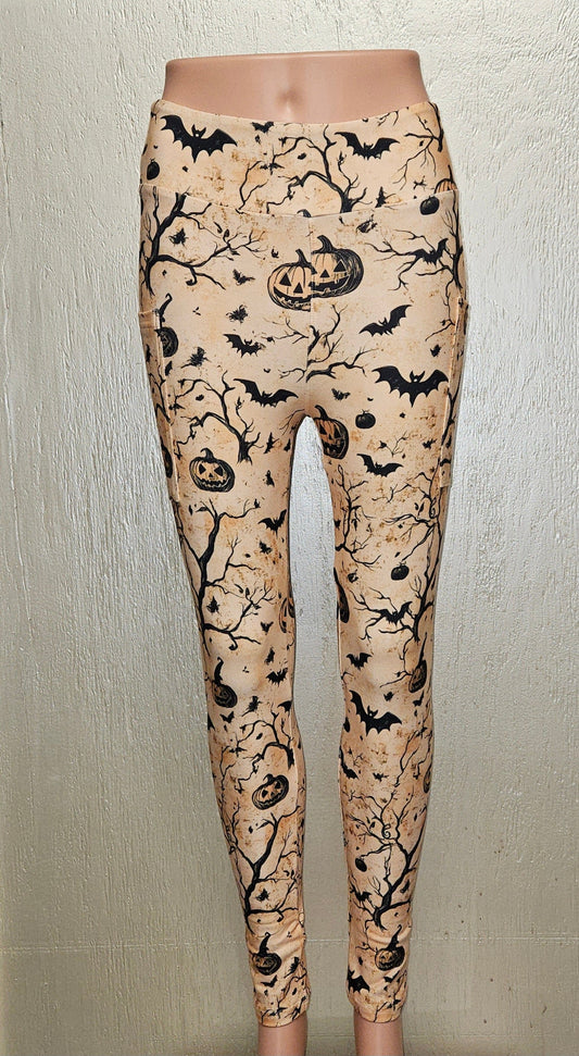 Retro Bats and Pumpkins leggings with pockets