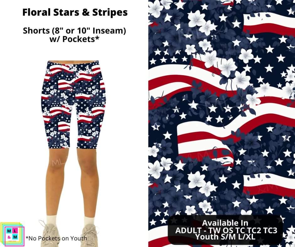 Floral Stars & Stripes Shorts w/ Pockets