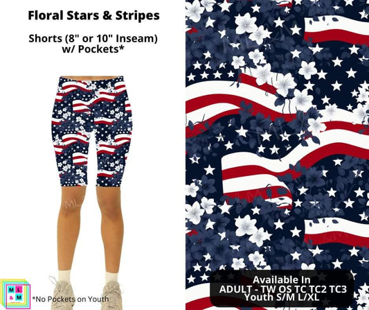 Floral Stars & Stripes Shorts w/ Pockets