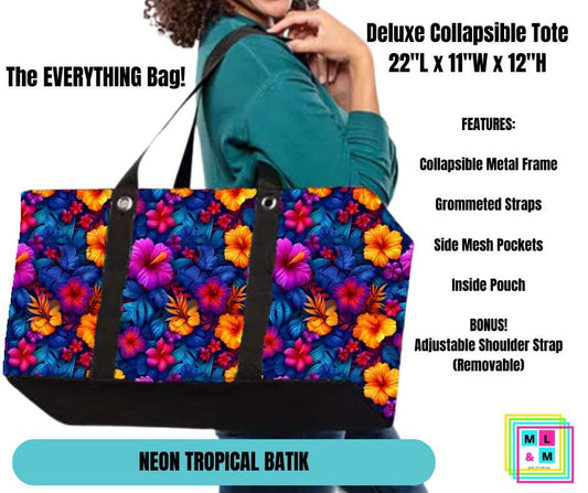 Neon Tropical Batik Collapsible Tote