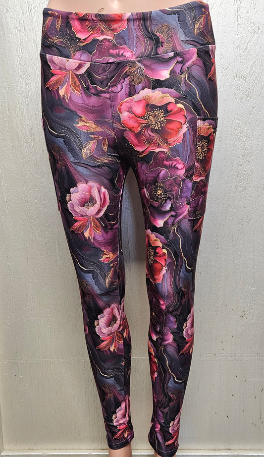 Purple Agate Flowers leggings and capris with pockets